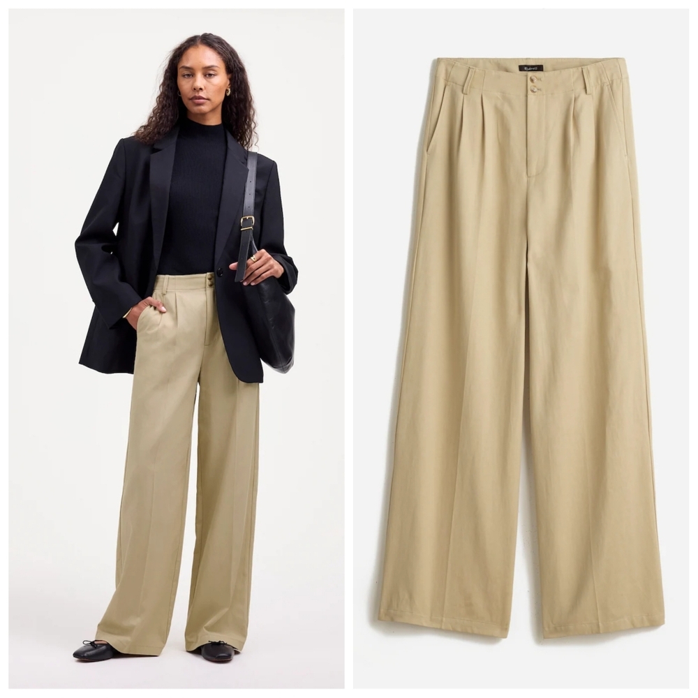Madewell The Tall Harlow Wide-Leg Pant in Drapey Twill In Vintage Khaki Size 14T